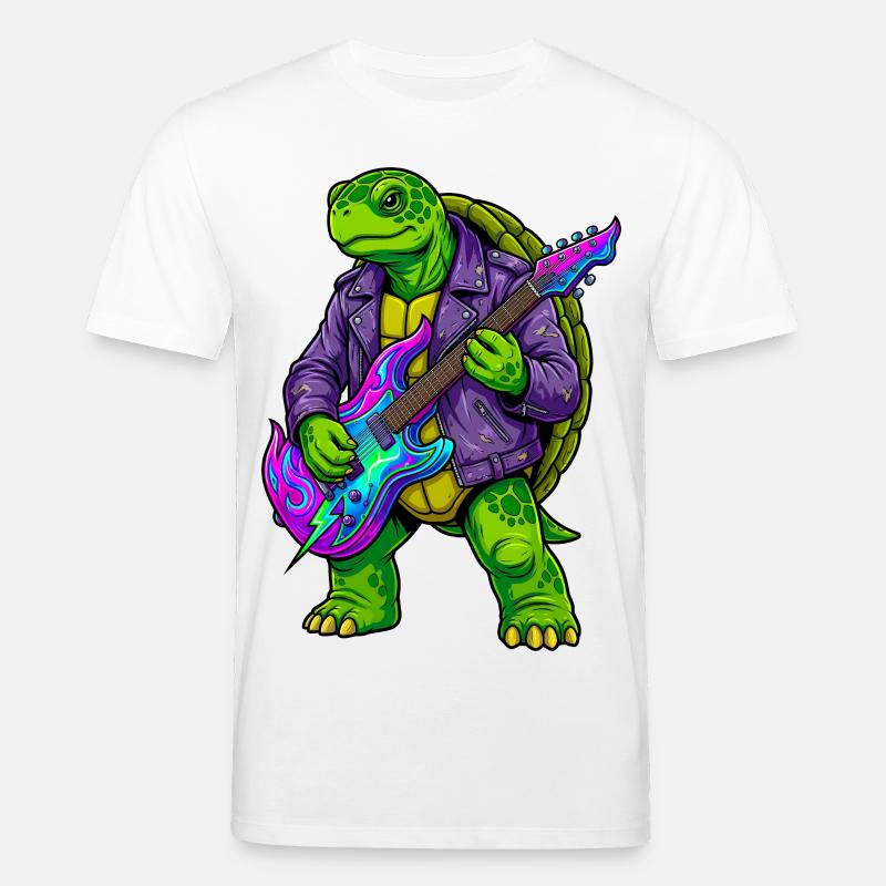 Schildkröte mit Jacke und Neon E-Gitarre - Stanley/Stella Unisex Bio-T-Shirt CREATOR - Weiß