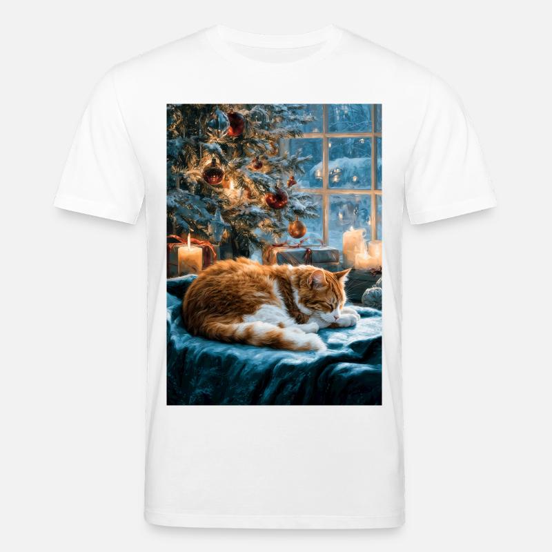 Sieste de chat de Noël douillette - T-shirt bio CREATOR Stanley/Stella Unisexe - blanc