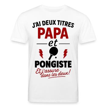 Papa Pongiste cadeau fête des pères Noël Ping Pong - T-shirt bio CREATOR Stanley/Stella Unisexe - blanc - Devant - Alina (178cm) & Michal (187cm)