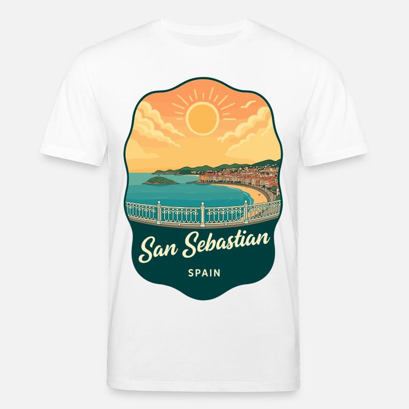 San Sebastian La Concha Retro-Sonnenuntergangsabzeichen - Stanley/Stella Unisex Bio-T-Shirt CREATOR  - Weiß