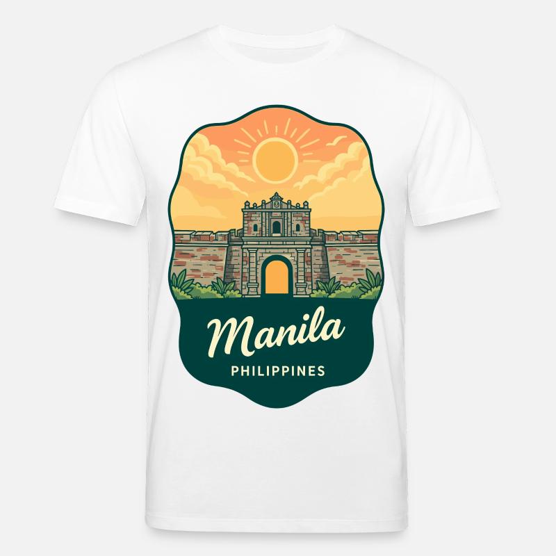 Manila Intramuros Retro Sonnenuntergangs-Reiseabzeichen - Stanley/Stella Unisex Bio-T-Shirt CREATOR  - Weiß