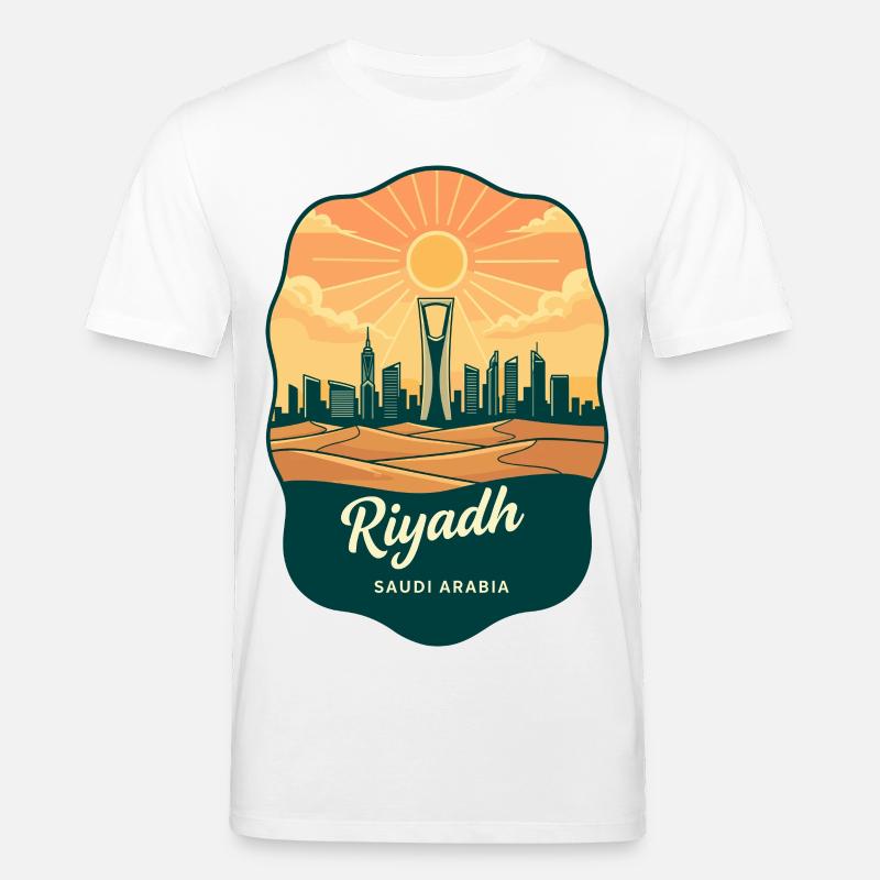 Riyadh Kingdom Centre Retro Sonnenuntergangs-Reiseabzeichen - Stanley/Stella Unisex Bio-T-Shirt CREATOR - Weiß