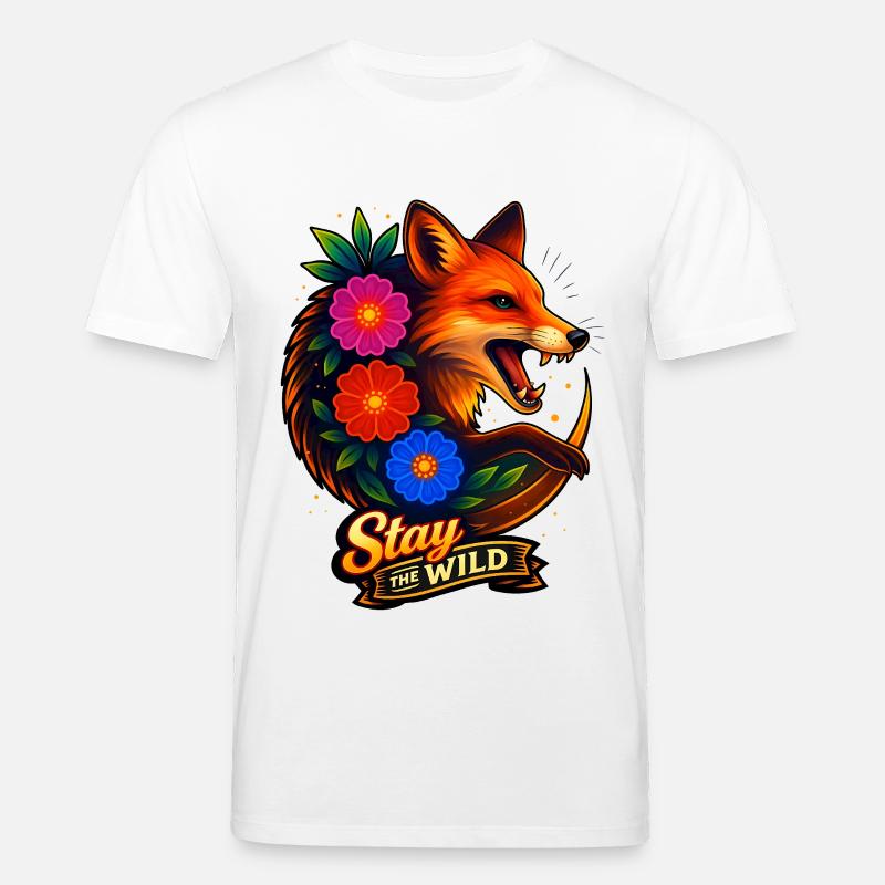 Fuchs mit Blumen Bleib wild - Stanley/Stella Unisex Bio-T-Shirt CREATOR  - Weiß