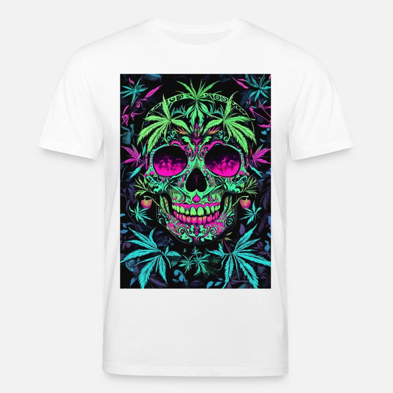 Neon Zucker Skull Hanfblätter - Stanley/Stella Unisex Bio-T-Shirt CREATOR  - Weiß