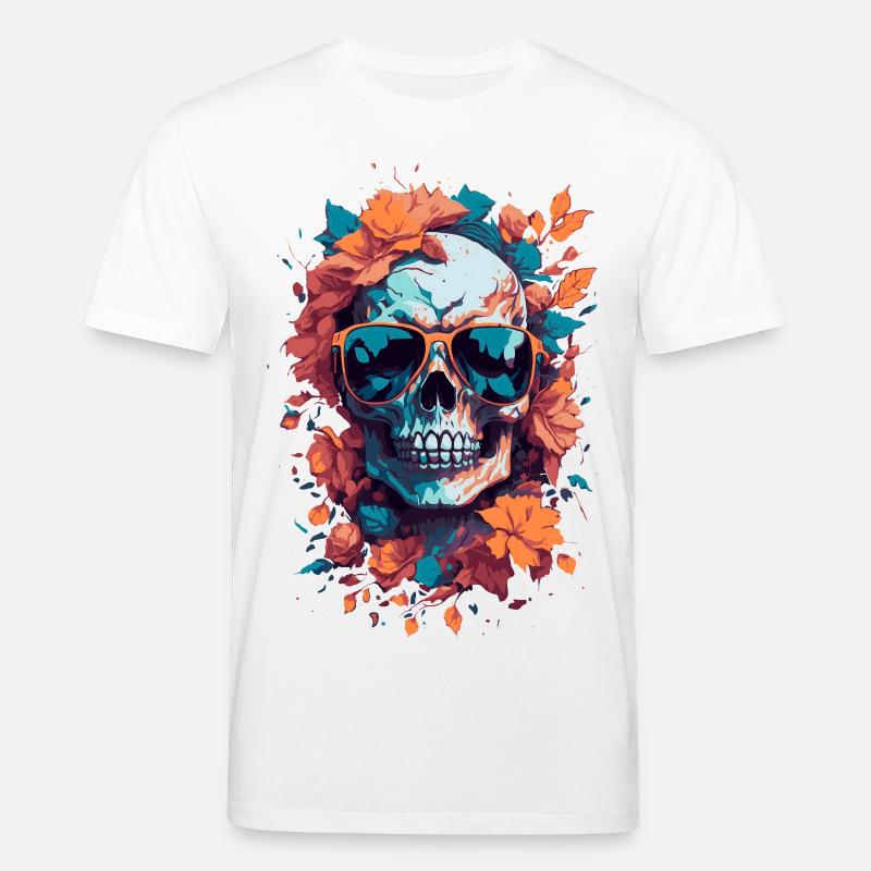 Tropischer Schädel mit Brille und Blättern - Stanley/Stella Unisex Bio-T-Shirt CREATOR  - Weiß