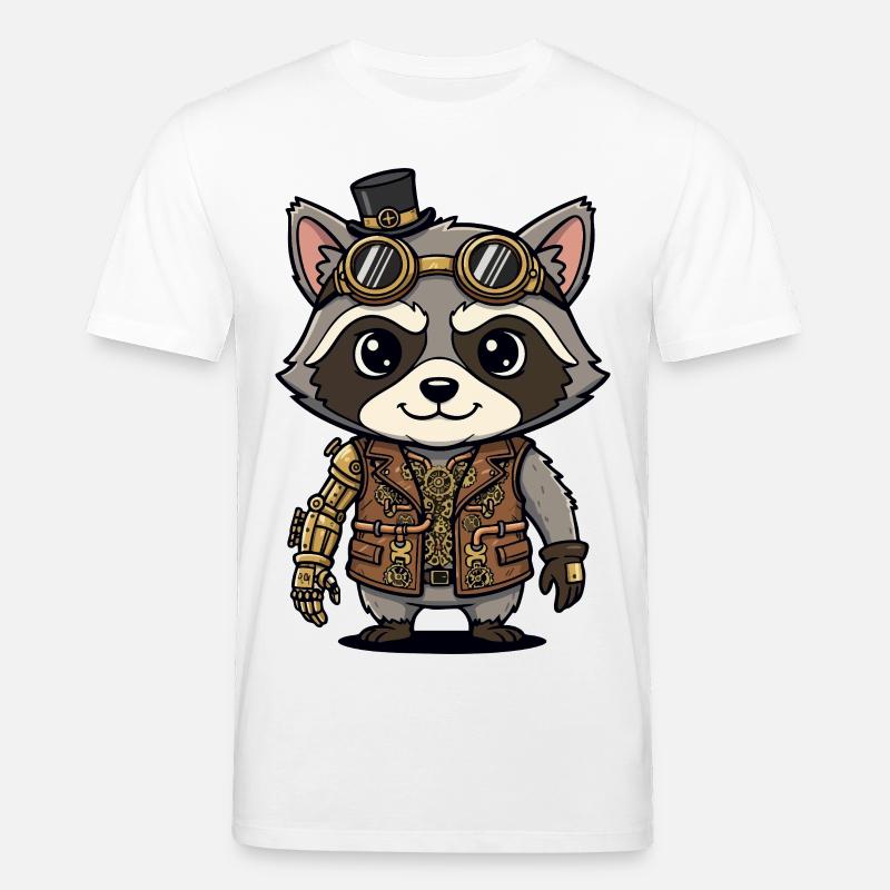 Waschbär-Steampunk-Arm-Roboteringenieur - Stanley/Stella Unisex Bio-T-Shirt CREATOR  - Weiß