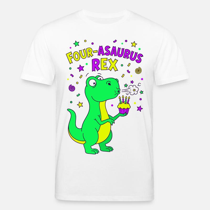4e anniversaire du Quatre-Asaurus Rex - T-shirt bio CREATOR Stanley/Stella Unisexe - blanc