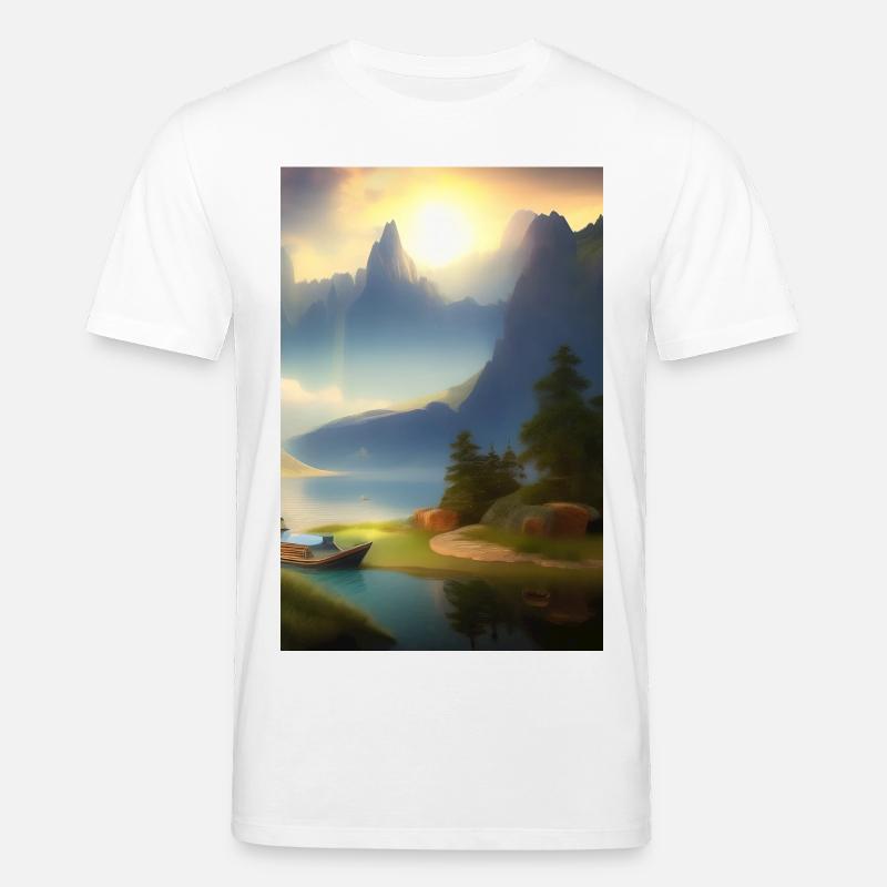 Landschaft mit See, Boot und Berge - Stanley/Stella Unisex Bio-T-Shirt CREATOR  - Weiß