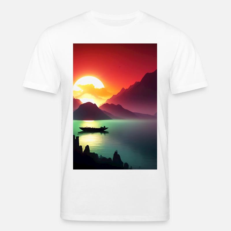 Landschaft mit See, Boot und Berge - Stanley/Stella Unisex Bio-T-Shirt CREATOR  - Weiß