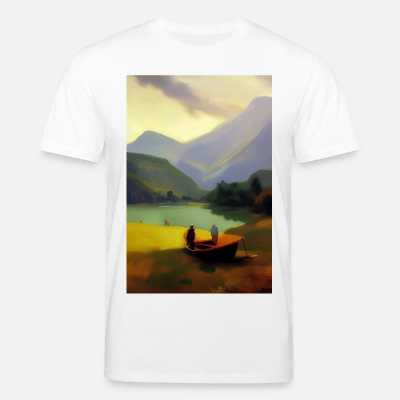 Landschaft mit See, Boot und Berge - Stanley/Stella Unisex Bio-T-Shirt CREATOR  - Weiß