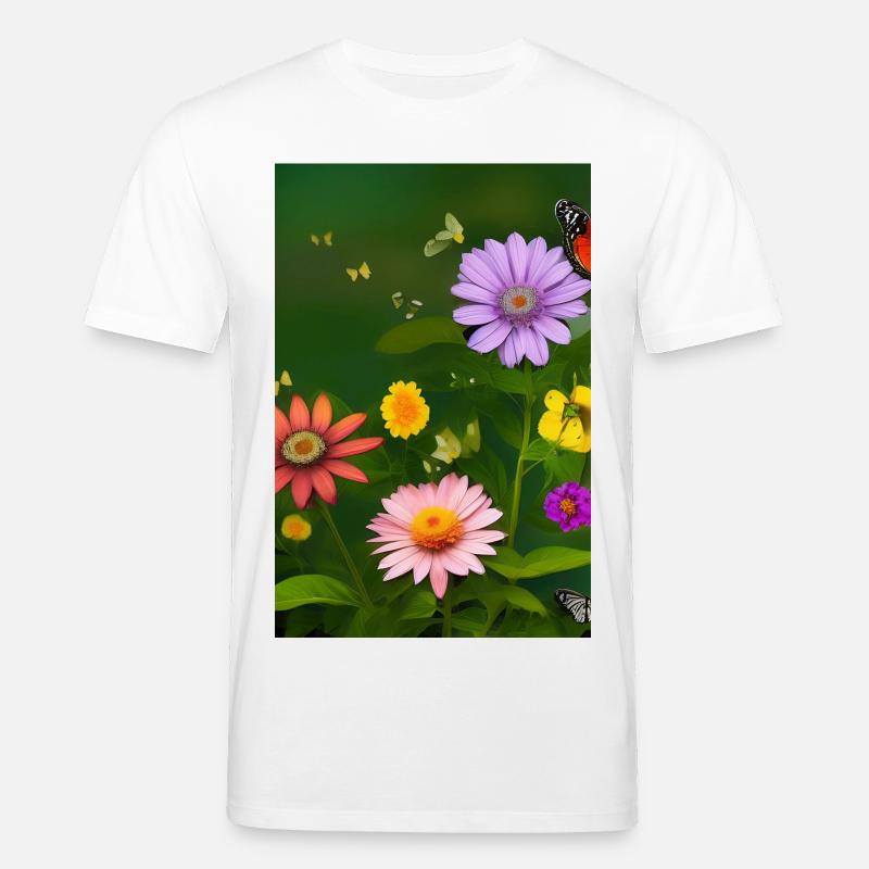 Fleurs et papillon - T-shirt bio CREATOR Stanley/Stella Unisexe - blanc