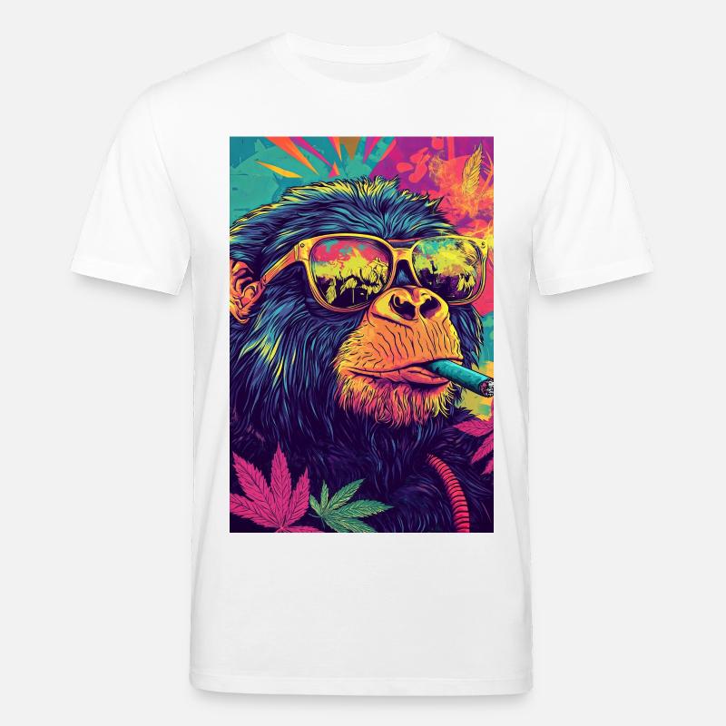 Psychedelischer Affe mit Sonnenbrille - Stanley/Stella Unisex Bio-T-Shirt CREATOR  - Weiß