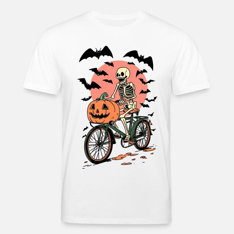 Squelette à vélo avec citrouille - T-shirt bio CREATOR Stanley/Stella Unisexe - blanc