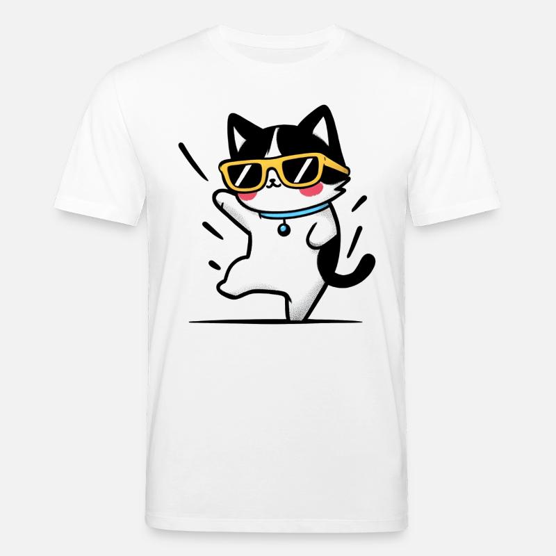Coole Katze mit gelber Brille - Stanley/Stella Unisex Bio-T-Shirt CREATOR - Weiß
