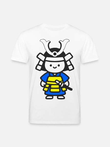 Kawaii Samurai Child in Yellow Blue - Stanley/Stella CREATOR Unisex Organic T-Shirt - white