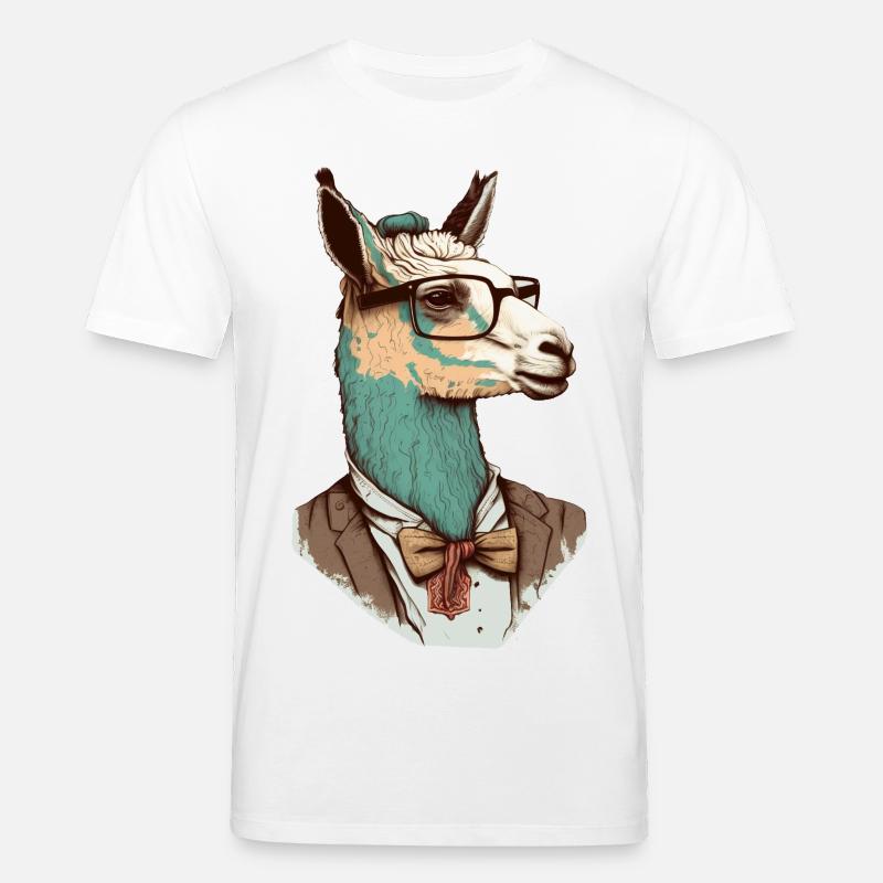 Lama Nerd mit Brille und Anzug - Stanley/Stella Unisex Bio-T-Shirt CREATOR - Weiß