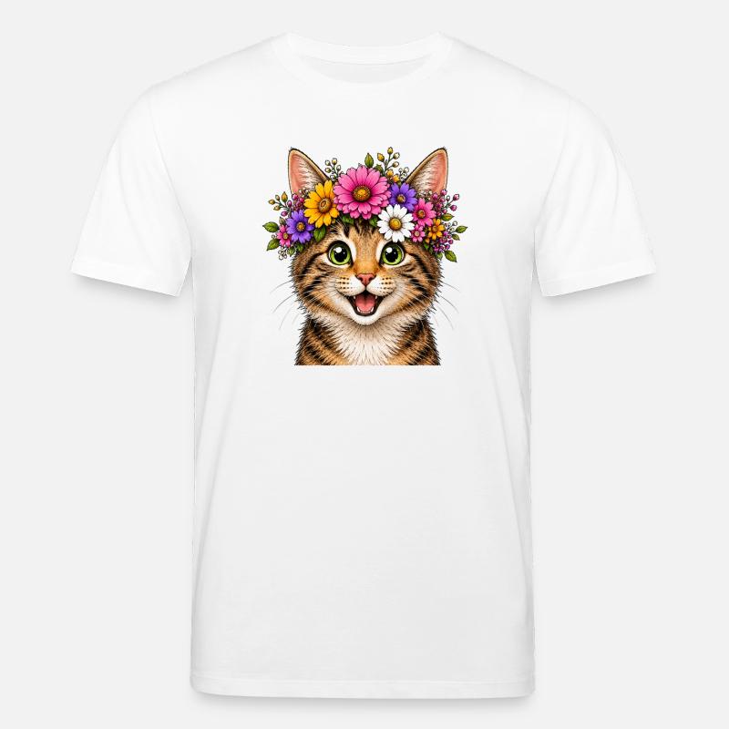 Katze mit Blumenschmuck - Stanley/Stella Unisex Bio-T-Shirt CREATOR - Weiß