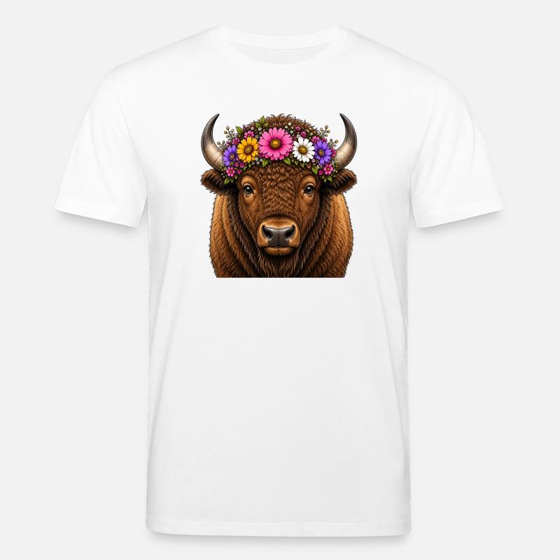 Bison mit Blumenschmuck - Stanley/Stella Unisex Bio-T-Shirt CREATOR - Weiß