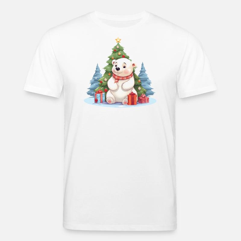 Weihnachten Eisbär mit Weihnachtsbaum - Stanley/Stella Unisex Bio-T-Shirt CREATOR  - Weiß