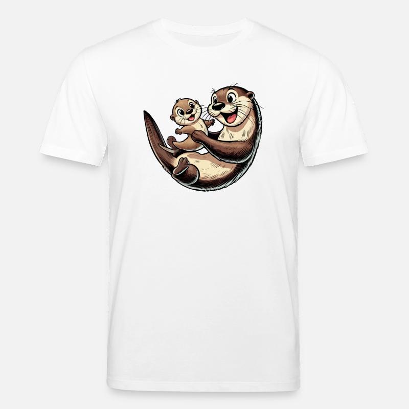 Fischotter-Mutter mit herumtollendem Kind - Stanley/Stella Unisex Bio-T-Shirt CREATOR  - Weiß