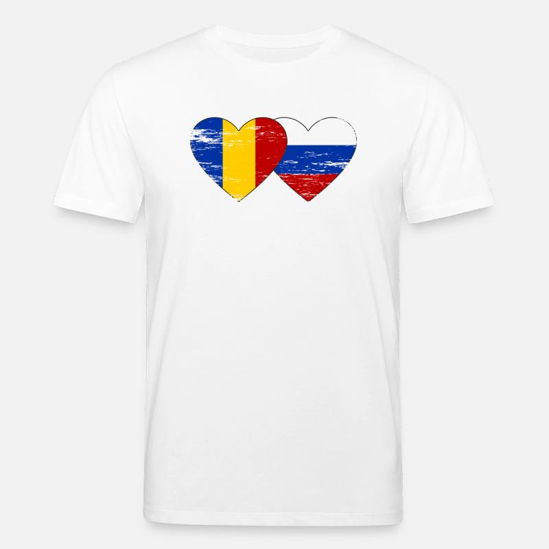 Roumanie Russie Drapeau Coeur Utilisé - T-shirt bio CREATOR Stanley/Stella Unisexe - blanc