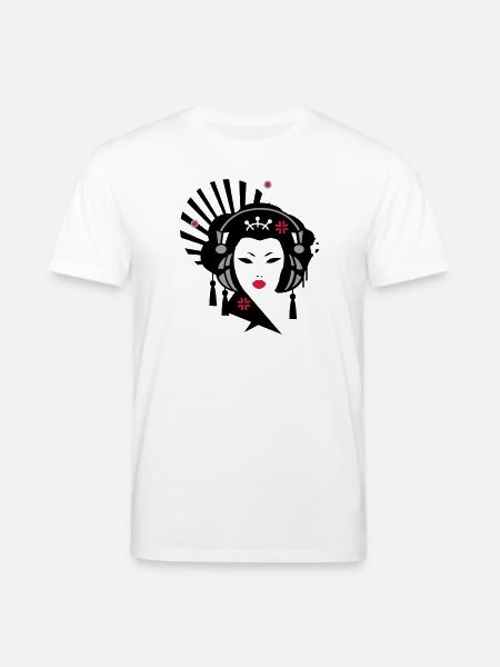 Geisha mit Kopfhörer - Stanley/Stella Unisex Bio-T-Shirt CREATOR  - Weiß