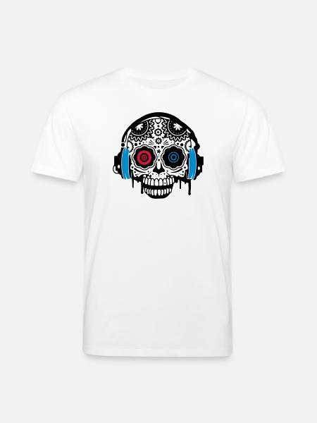 Sugar Skull mit Kopfhörer - Stanley/Stella Unisex Bio-T-Shirt CREATOR - Weiß