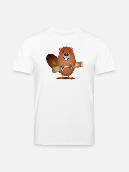 Simpatico castoro roditore con legno rosicchiato - Maglietta ecologica unisex CREATOR di Stanley/Stella - bianco