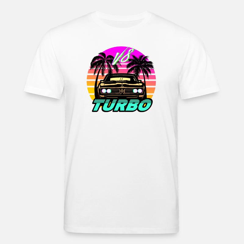 Synthwave Auto Turbo V8 - T-shirt bio CREATOR Stanley/Stella Unisexe - blanc