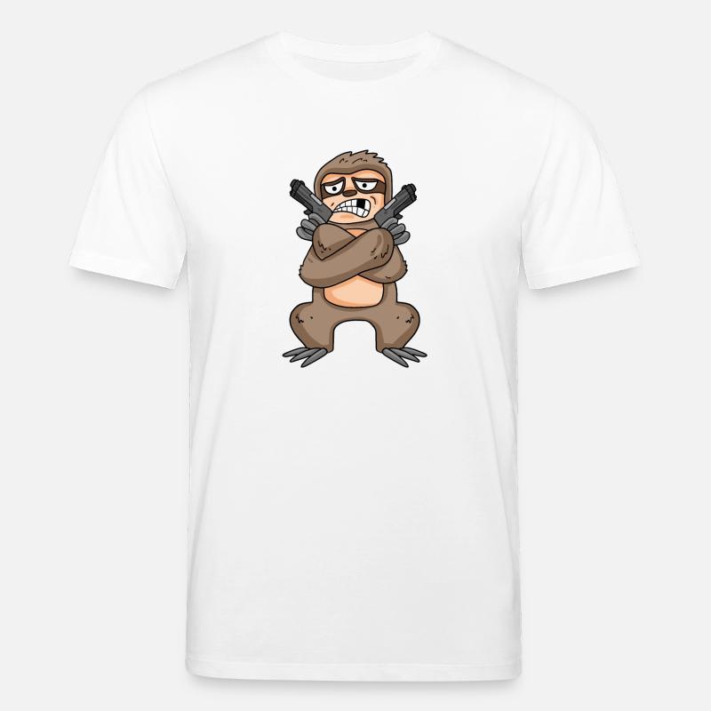 Faultier mit Pistole - Stanley/Stella Unisex Bio-T-Shirt CREATOR  - Weiß