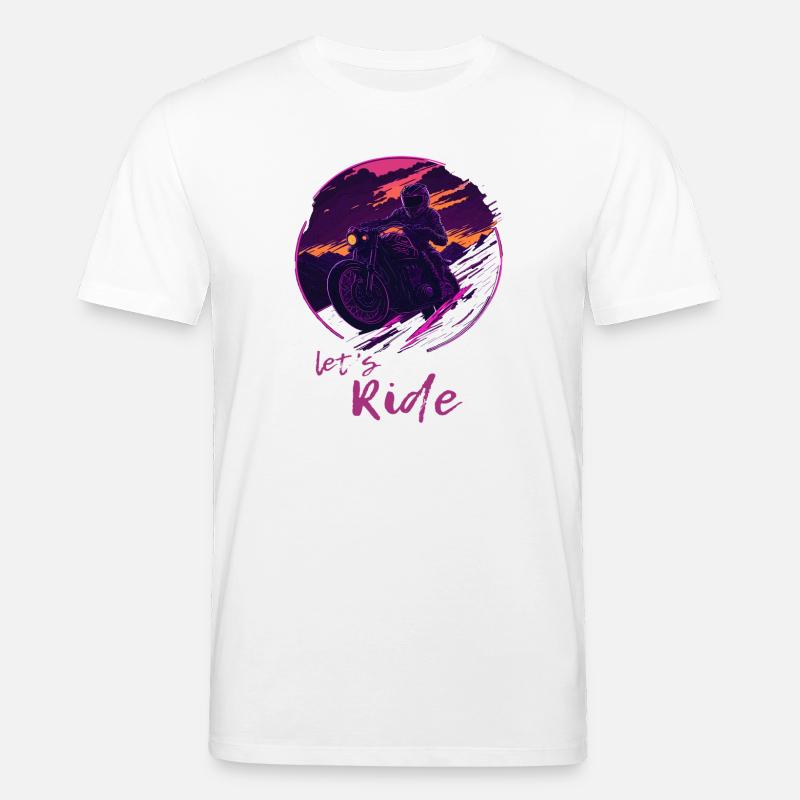 Let's Ride Synthwave Motorradfahrer - Stanley/Stella Unisex Bio-T-Shirt CREATOR  - Weiß
