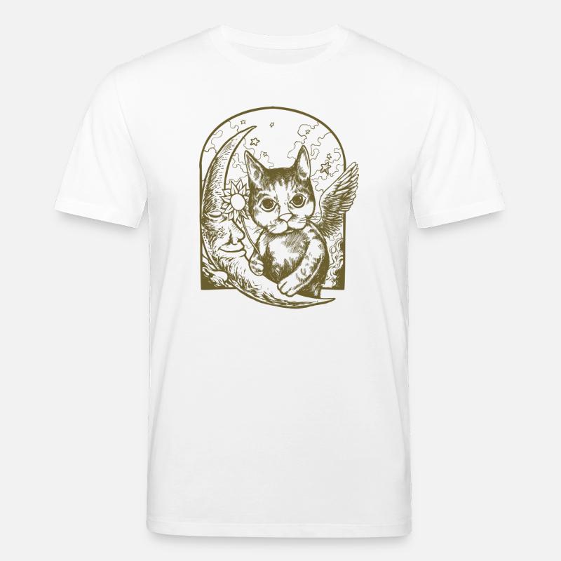 Chat céleste et lune ailée - T-shirt bio CREATOR Stanley/Stella Unisexe - blanc
