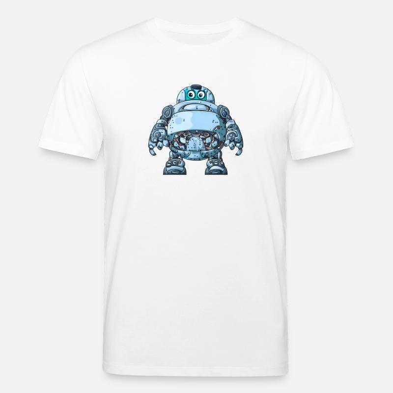 Blauer Cartoon-Roboter mit Helm - Stanley/Stella Unisex Bio-T-Shirt CREATOR  - Weiß