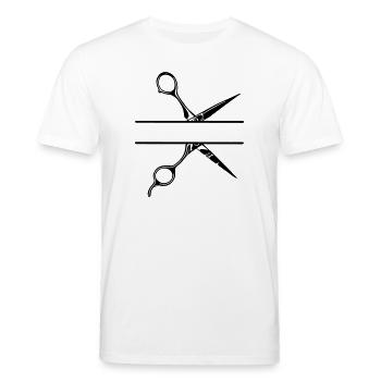 Texte bannière logo coiffeur, ciseaux - T-shirt bio CREATOR Stanley/Stella Unisexe - blanc - Devant - Alina (178cm) & Michal (187cm)