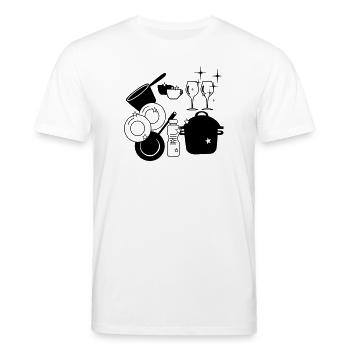 Geschirr sauberes Geschirrspüllogo - Stanley/Stella Unisex Bio-T-Shirt CREATOR  - Weiß - Vorne - Alina (178cm) & Michal (187cm)