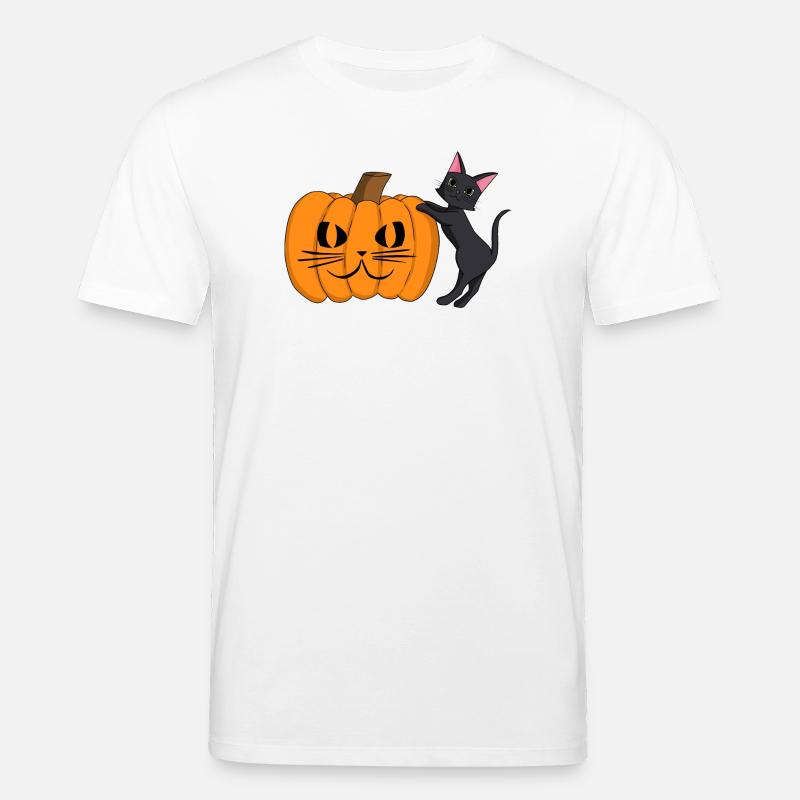 Chat noir avec grimace de citrouille - T-shirt bio CREATOR Stanley/Stella Unisexe - blanc