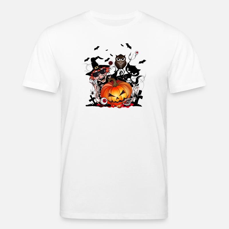 Halloween Kürbis mit Hexe,Katze,Fledermaus & Eule - Stanley/Stella Unisex Bio-T-Shirt CREATOR  - Weiß