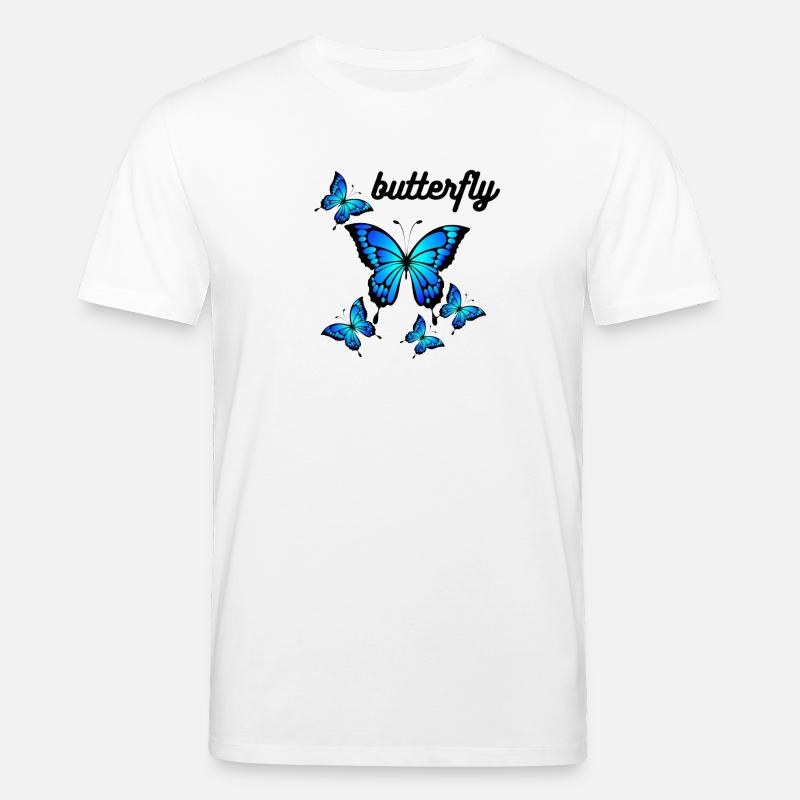 Blaue Schmetterlinge auf Mitternachtsschwarz - Stanley/Stella Unisex Bio-T-Shirt CREATOR - Weiß