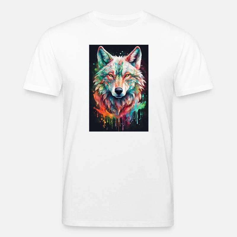 Bunter Wolfkopf Farbexplosion - Stanley/Stella Unisex Bio-T-Shirt CREATOR  - Weiß