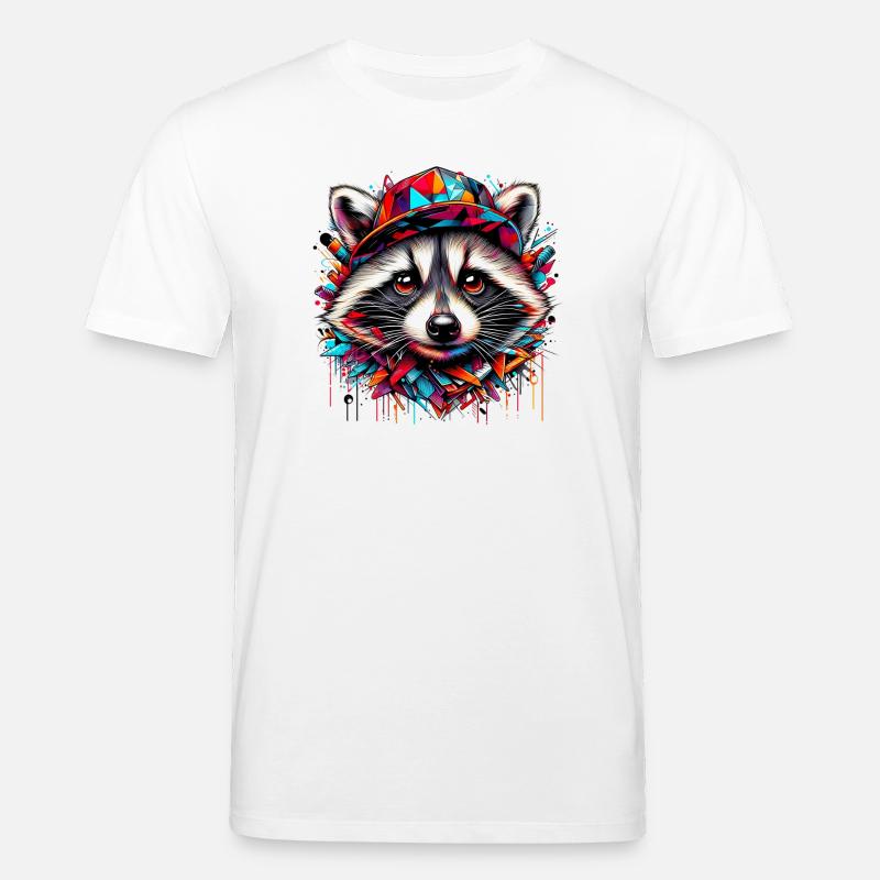 Waschbär mit Hutmütze Rap-Hut - Stanley/Stella Unisex Bio-T-Shirt CREATOR  - Weiß
