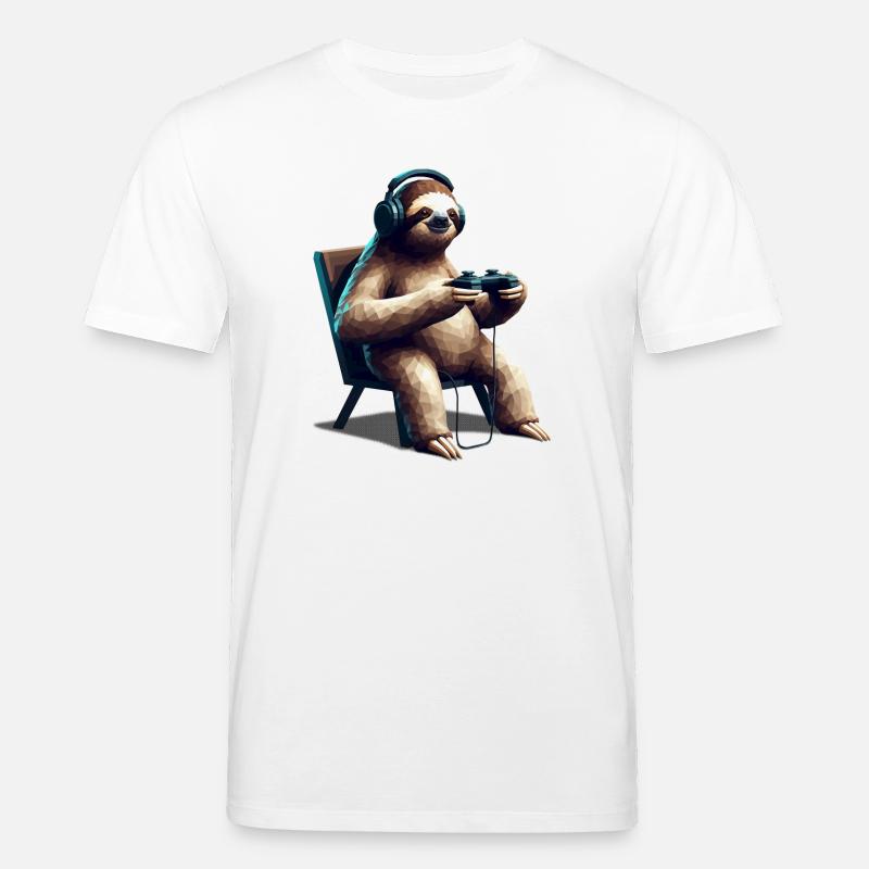 Sloth Gamer avec casque et manette Low Poly - T-shirt bio CREATOR Stanley/Stella Unisexe - blanc