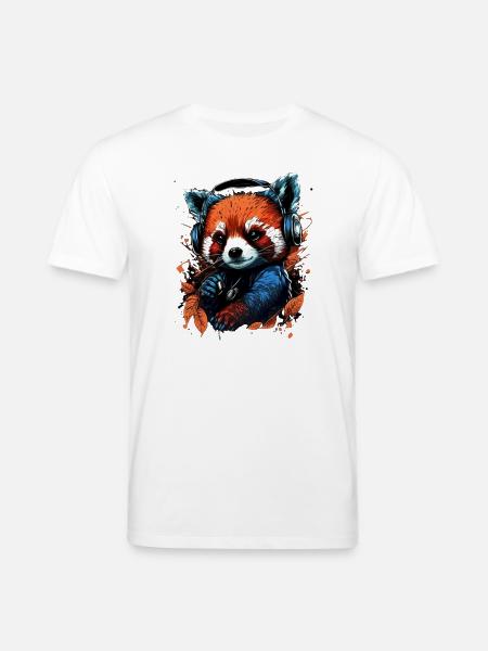 Panda roux mélomane mignon - T-shirt bio CREATOR Stanley/Stella Unisexe - blanc