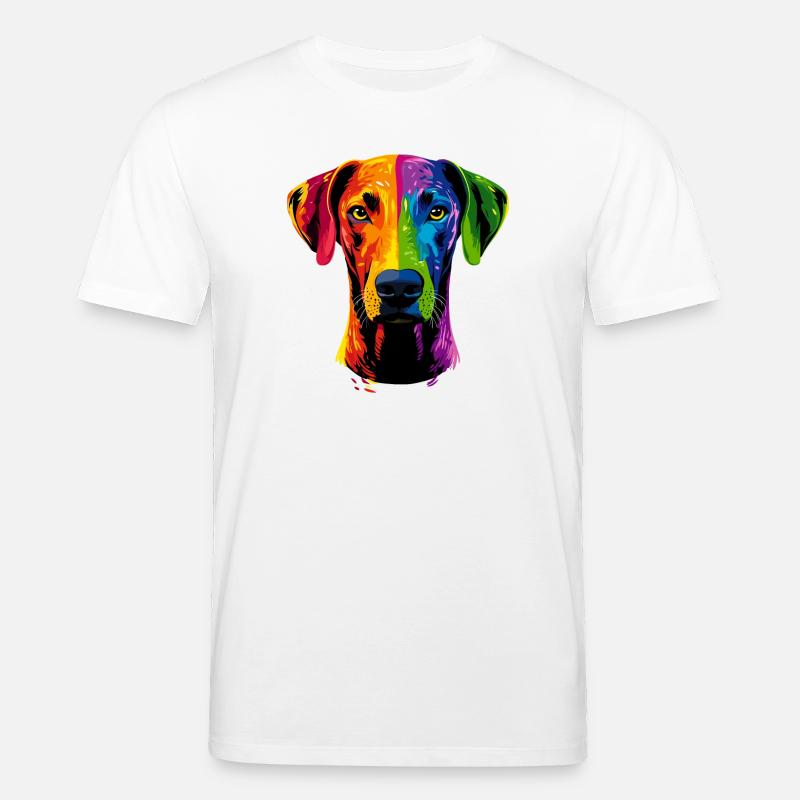 Rhodesian Ridgeback Popart Regenbogen Bunt Hunde - Stanley/Stella Unisex Bio-T-Shirt CREATOR  - Weiß