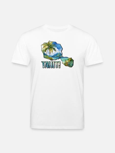 Carte aquarelle Tahiti - T-shirt bio CREATOR Stanley/Stella Unisexe - blanc