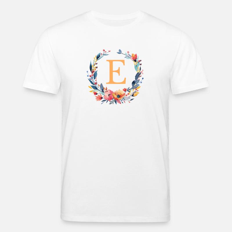 E Monogramm, Blumen-Kranz, personalisierbar - Stanley/Stella Unisex Bio-T-Shirt CREATOR  - Weiß
