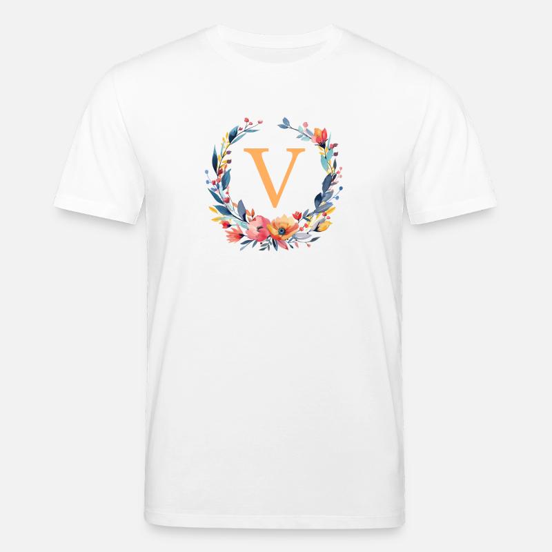 V Monogramm, Blumen-Kranz, personalisierbar - Stanley/Stella Unisex Bio-T-Shirt CREATOR  - Weiß