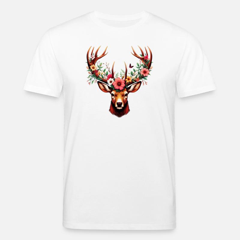Hirsch mit Blumen - Stanley/Stella Unisex Bio-T-Shirt CREATOR  - Weiß
