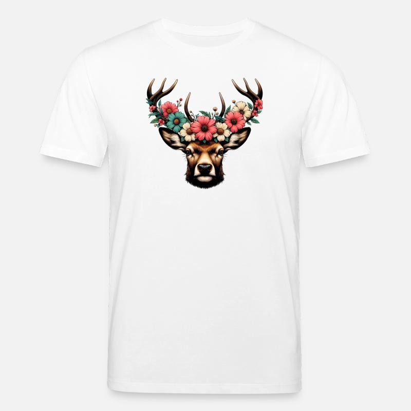 Hirsch mit Blumen - Stanley/Stella Unisex Bio-T-Shirt CREATOR  - Weiß