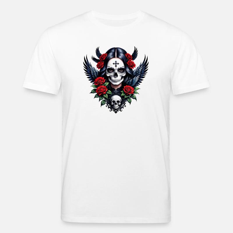 Sugar Skull Engel mit Rosen. - Stanley/Stella Unisex Bio-T-Shirt CREATOR  - Weiß