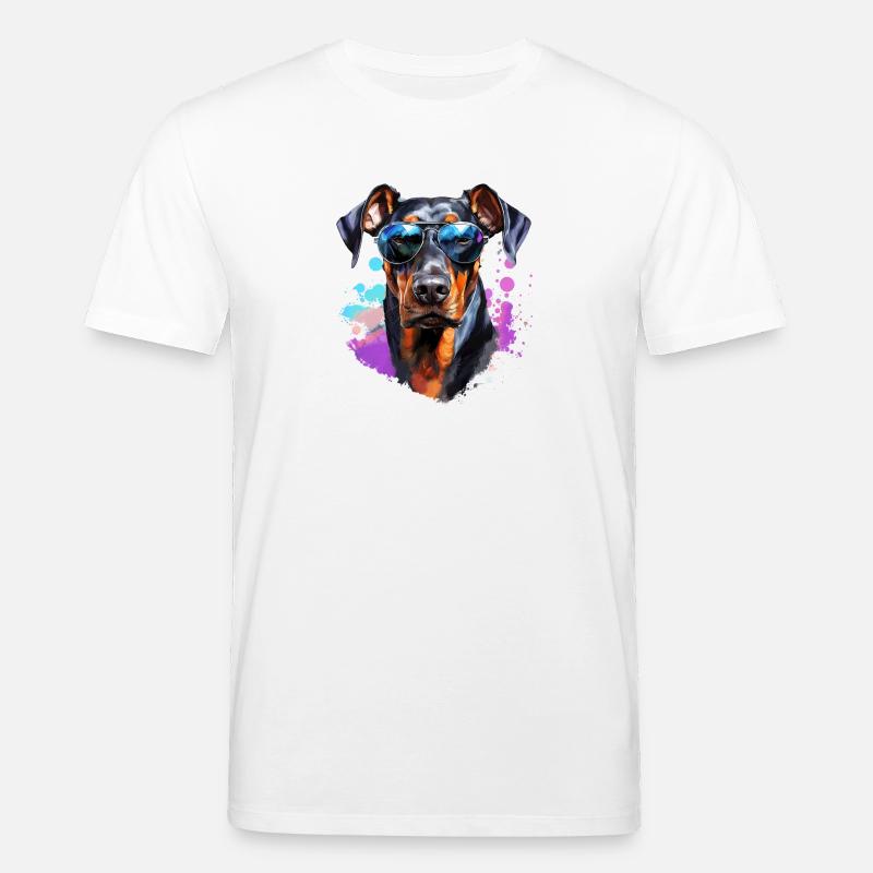 Dobermann mit Sonnenbrille - Stanley/Stella Unisex Bio-T-Shirt CREATOR  - Weiß